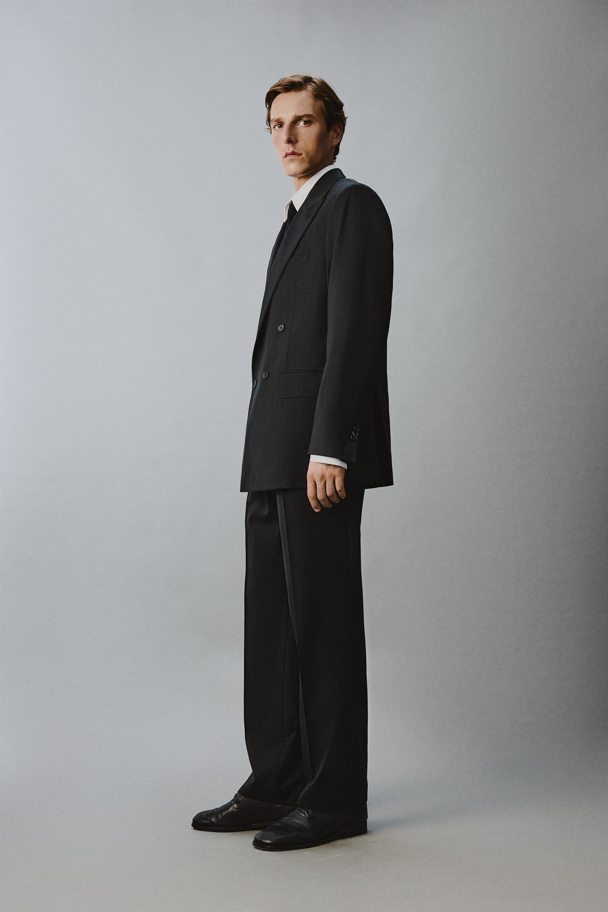 100% WOOL PLEATED SUIT PANTS